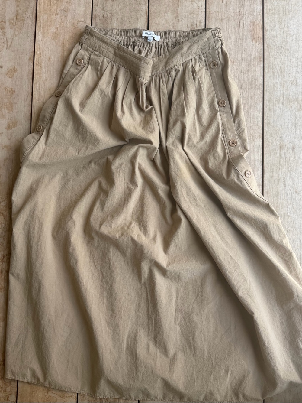 Madewell Beige Button-Trim Midi Skirt